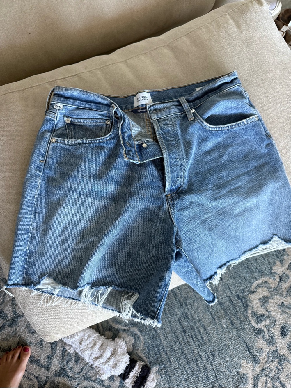 Citizens Of Humanity Marlow Vintage - Blue Distressed Denim Cutoff Shorts